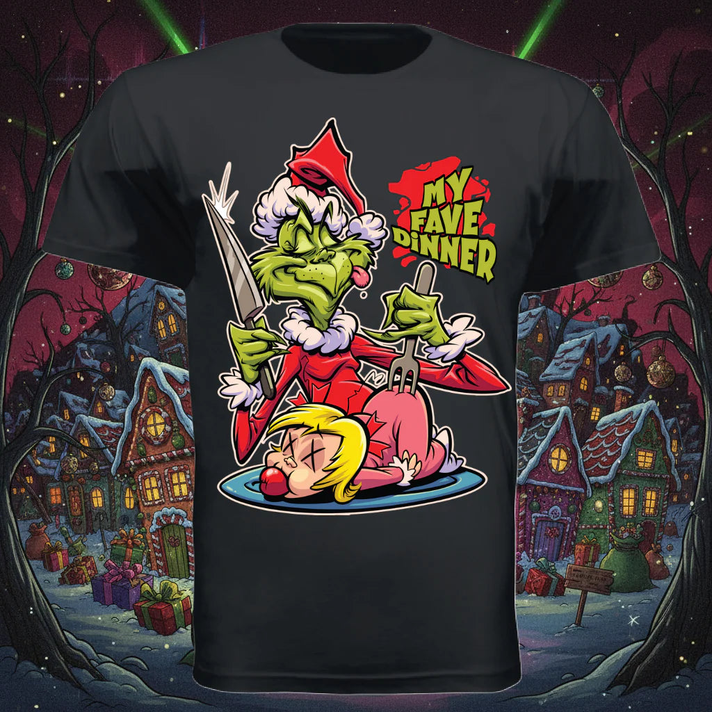 Grinch’s Favorite Dinner – Savage Christmas Graphic Tee
