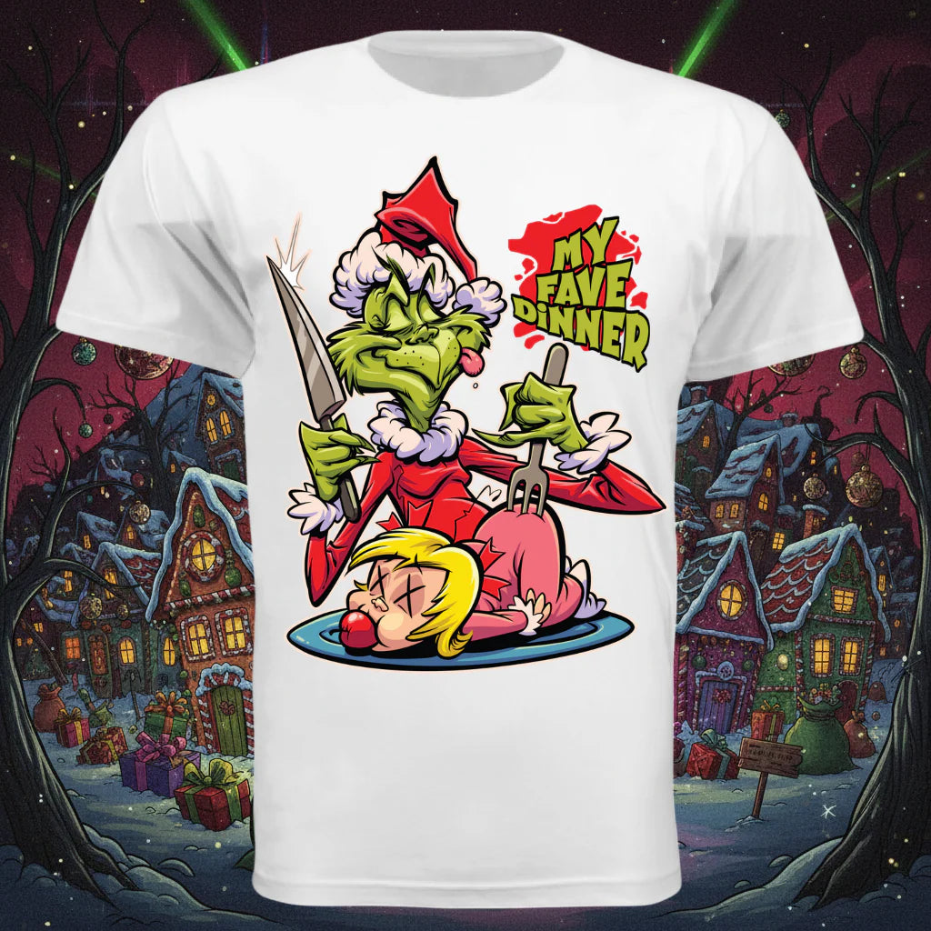 Grinch’s Favorite Dinner – Savage Christmas Graphic Tee